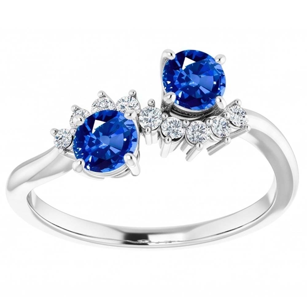 Toi et Moi Natural Earth Mined Diamond Ring 1.18 Carats Ceylon Sapphire Women Jewelry 14K