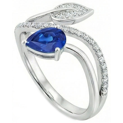Toi et Moi Natural Earth Mined Diamond Women’s Ring Pear Blue Sapphire 4 Carats Leaf Style
