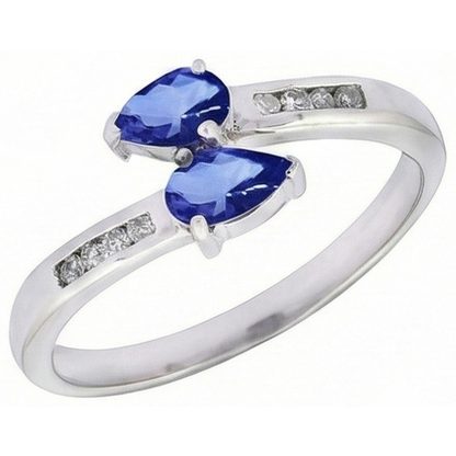 Toi et Moi Pear Ceylon Sapphire 2.20 Carat Natural Earth Mined Diamond Ring White Gold 14K