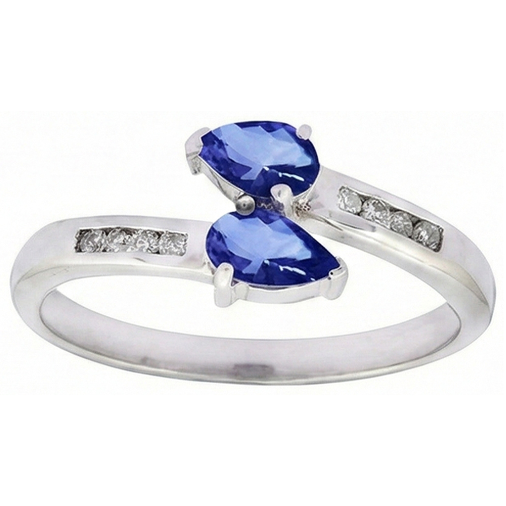 Toi et Moi Pear Ceylon Sapphire 2.20 Carat Natural Earth Mined Diamond Ring White Gold 14K