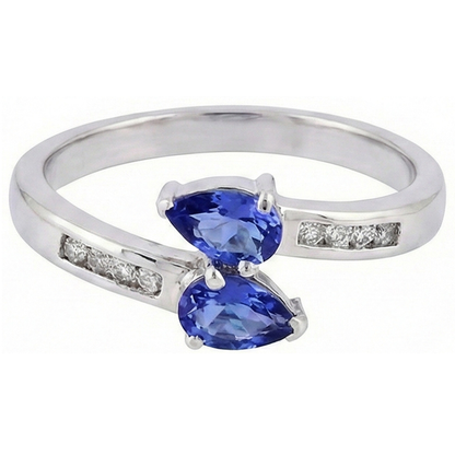Toi et Moi Pear Ceylon Sapphire 2.20 Carat Natural Earth Mined Diamond Ring White Gold 14K