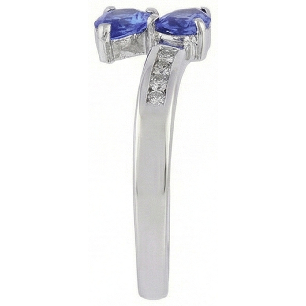 Toi et Moi Pear Ceylon Sapphire 2.20 Carat Natural Earth Mined Diamond Ring White Gold 14K
