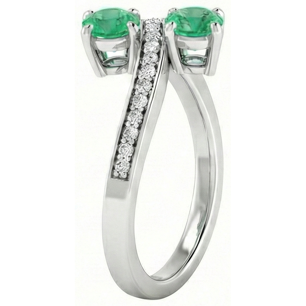 Toi et Moi Round Green Emerald GIA 2.60 Carats Natural Earth Mined Diamond Ring White Gold 14K