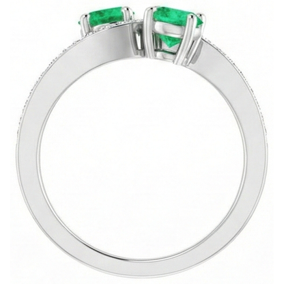 Toi et Moi Round Green Emerald GIA 2.60 Carats Natural Earth Mined Diamond Ring White Gold 14K