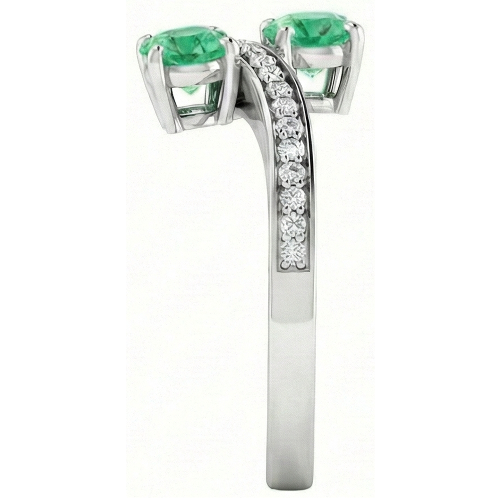 Toi et Moi Round Green Emerald GIA 2.60 Carats Natural Earth Mined Diamond Ring White Gold 14K