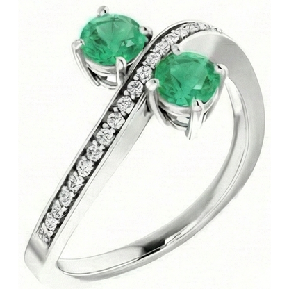 Toi et Moi Round Green Emerald GIA 2.60 Carats Natural Earth Mined Diamond Ring White Gold 14K