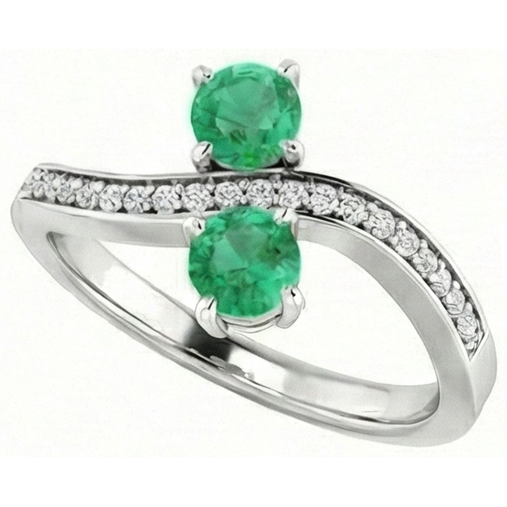 Toi et Moi Round Green Emerald GIA 2.60 Carats Natural Earth Mined Diamond Ring White Gold 14K