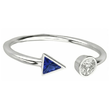 Toi et Moi Round Natural Earth Mined Diamond & Trillion Bezel Set Sapphire Ring 1 Carat