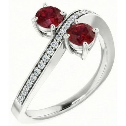 Toi et Moi Round Ruby & Natural Earth Mined Diamond Ring 2.60 Carats White Gold 14K