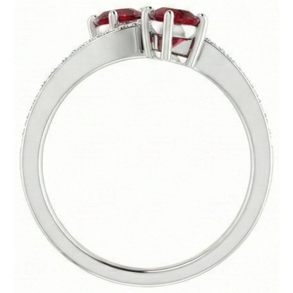Toi et Moi Round Ruby & Natural Earth Mined Diamond Ring 2.60 Carats White Gold 14K