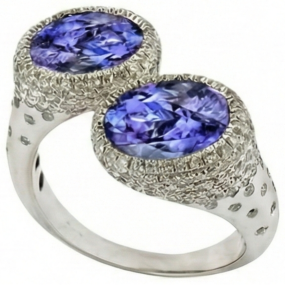 Toi et Moi Tanzanite Solitaire Ring With Natural Earth Mined Diamonds Accents 5.50 Carats