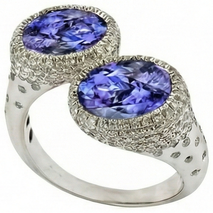 Toi et Moi Tanzanite Solitaire Ring With Natural Earth Mined Diamonds Accents 5.50 Carats