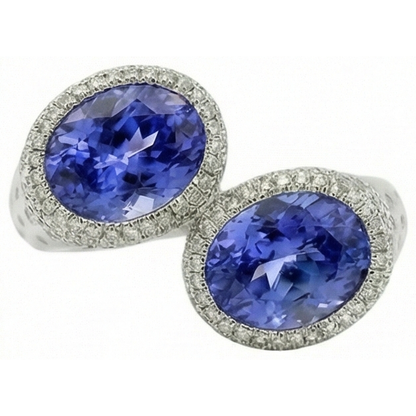 Toi et Moi Tanzanite Solitaire Ring With Natural Earth Mined Diamonds Accents 5.50 Carats