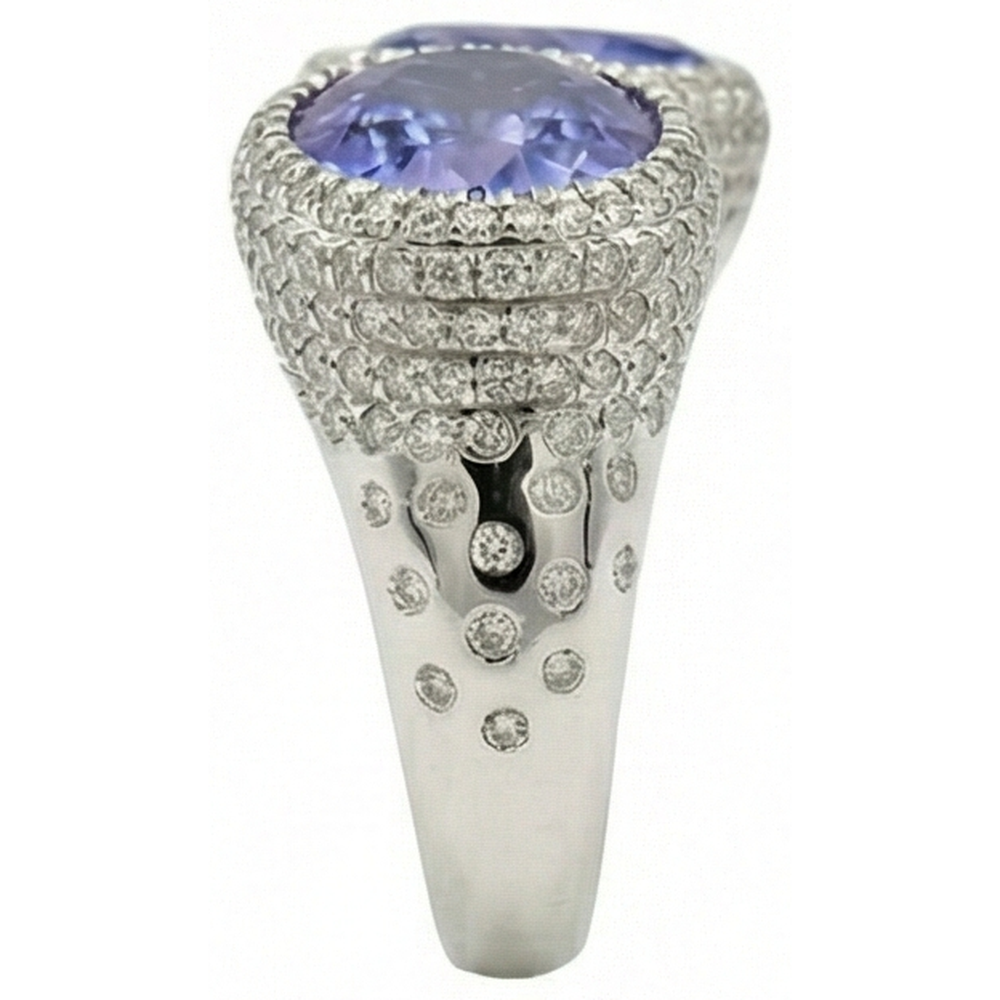 Toi et Moi Tanzanite Solitaire Ring With Natural Earth Mined Diamonds Accents 5.50 Carats