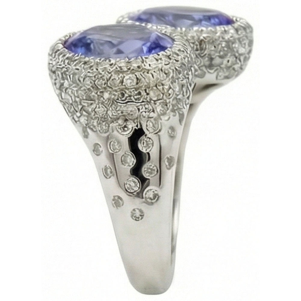 Toi et Moi Tanzanite Solitaire Ring With Natural Earth Mined Diamonds Accents 5.50 Carats