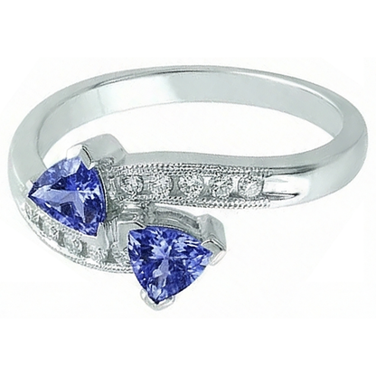 Toi et Moi Trillion Tanzanite And Round Natural Earth Mined Diamonds Ring 2.50 Carats Gold