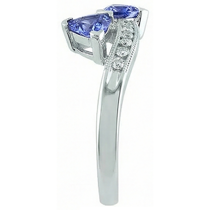 Toi et Moi Trillion Tanzanite And Round Natural Earth Mined Diamonds Ring 2.50 Carats Gold