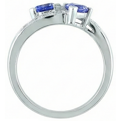 Toi et Moi Trillion Tanzanite And Round Natural Earth Mined Diamonds Ring 2.50 Carats Gold