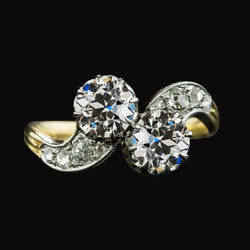 Toi Et Moi Gold Round Old Miner Genuine Natural Earth Mined Diamond Ring Two Tone 4.50 Carats