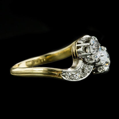 Toi Et Moi Gold Round Old Miner Genuine Natural Earth Mined Diamond Ring Two Tone 4.50 Carats