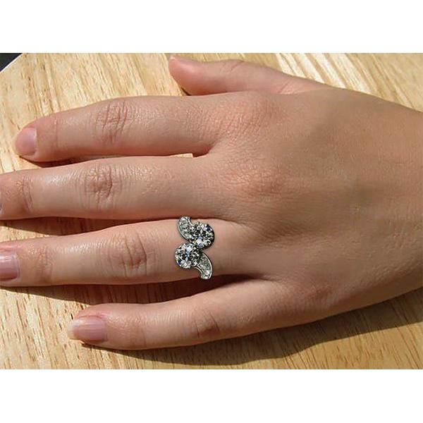 Toi Et Moi Gold Round Old Miner Genuine Natural Earth Mined Diamond Ring Two Tone 4.50 Carats