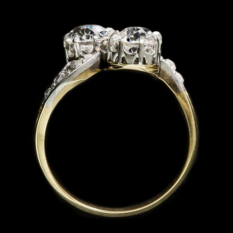 Toi Et Moi Gold Round Old Miner Genuine Natural Earth Mined Diamond Ring Two Tone 4.50 Carats