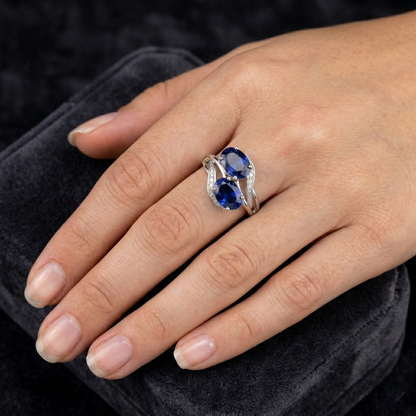 Toi et Moi Antique Style Oval Sri Lankan Sapphire Natural Earth Mined Diamond Ring 4.50 Ct