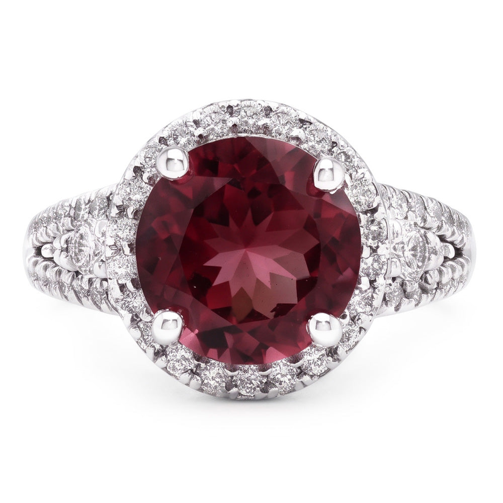 Tourmaline And Natural Earth Mined Diamonds 9 Carats Engagement Ring Gold White 14K