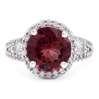 Tourmaline And Natural Earth Mined Diamonds 9 Carats Engagement Ring Gold White 14K