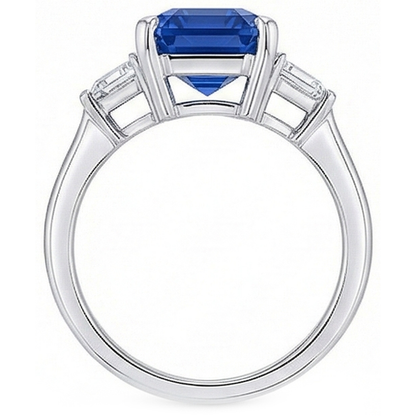 Trapezoid Natural Earth Mined Diamond 3 Stone Ring 3.50 Carats Emerald Srilankan Sapphire