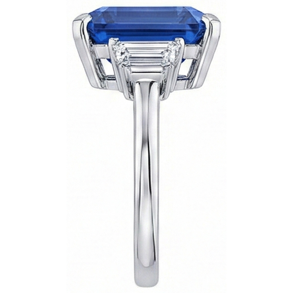 Trapezoid Natural Earth Mined Diamond 3 Stone Ring 3.50 Carats Emerald Srilankan Sapphire