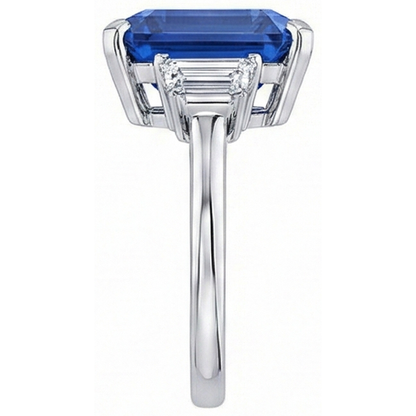 Trapezoid Natural Earth Mined Diamond 3 Stone Ring 3.50 Carats Emerald Srilankan Sapphire