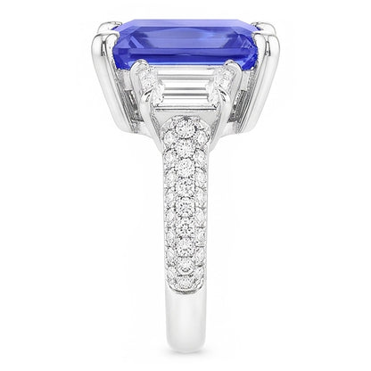 Trapezoid Natural Earth Mined Diamond Sapphire Ring With Accents Gold Pave Set 4.50 Carats