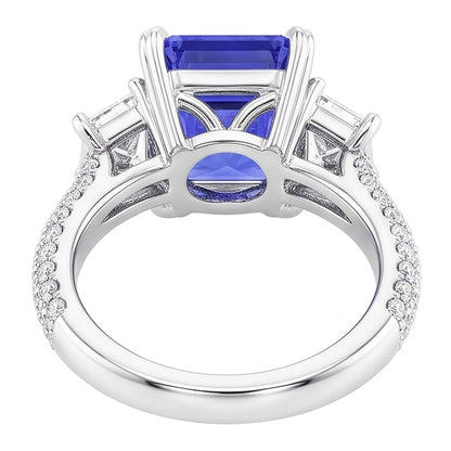 Trapezoid Natural Earth Mined Diamond Sapphire Ring With Accents Gold Pave Set 4.50 Carats