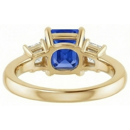 Trapezoid & Radiant Sapphire 3 Stone Natural Earth Mined Diamond Ring 3 Carats Yellow Gold