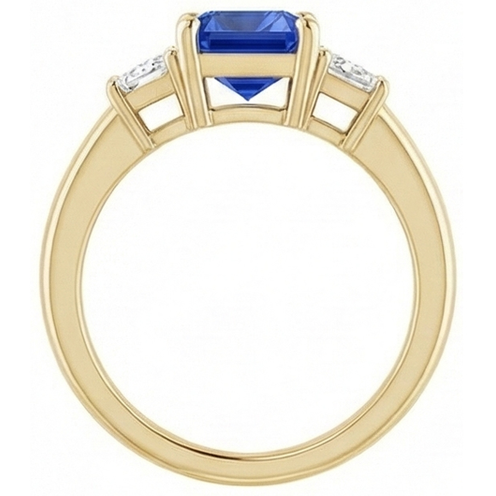 Trapezoid & Radiant Sapphire 3 Stone Natural Earth Mined Diamond Ring 3 Carats Yellow Gold