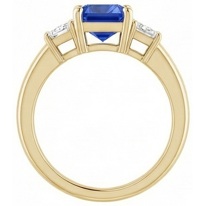 Trapezoid & Radiant Sapphire 3 Stone Natural Earth Mined Diamond Ring 3 Carats Yellow Gold