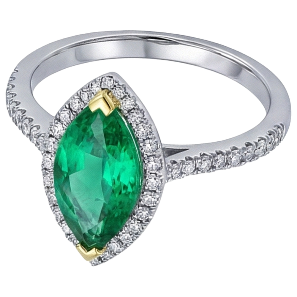 Natural Real ( Not Lab Grown ) Trendy Gemstone Womens Jewelry Halo Green Emerald GIA Ring