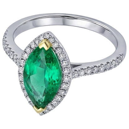Natural Real ( Not Lab Grown ) Trendy Gemstone Womens Jewelry Halo Green Emerald GIA Ring