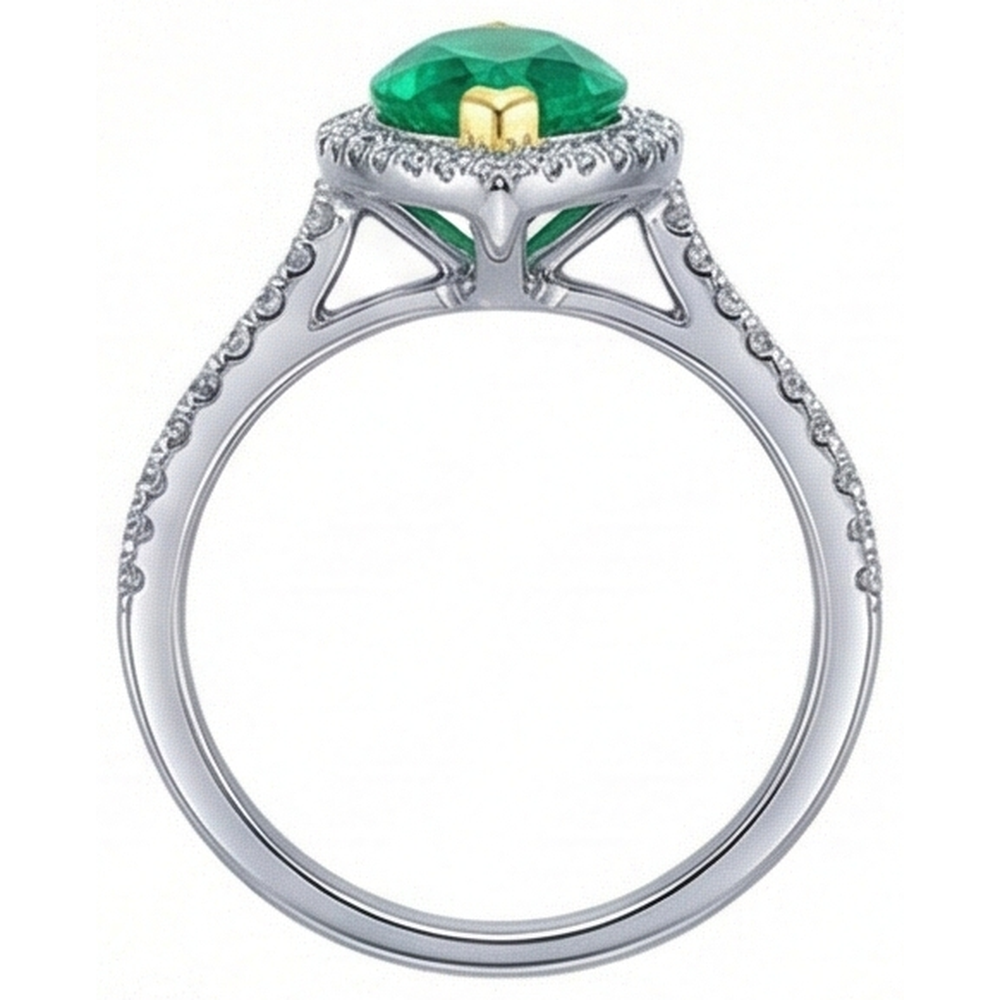 Natural Real ( Not Lab Grown ) Trendy Gemstone Womens Jewelry Halo Green Emerald GIA Ring