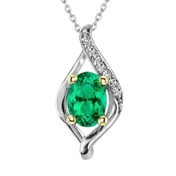 Trendy Green Emerald Pendant With Diamonds Ladies Jewelry