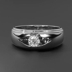 Trendy Mens Ring Round Mined Diamond Solitaire