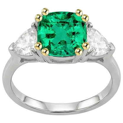 Natural Real ( Not Lab Grown ) Trilliant Cut Diamond Green Emerald GIA Ring