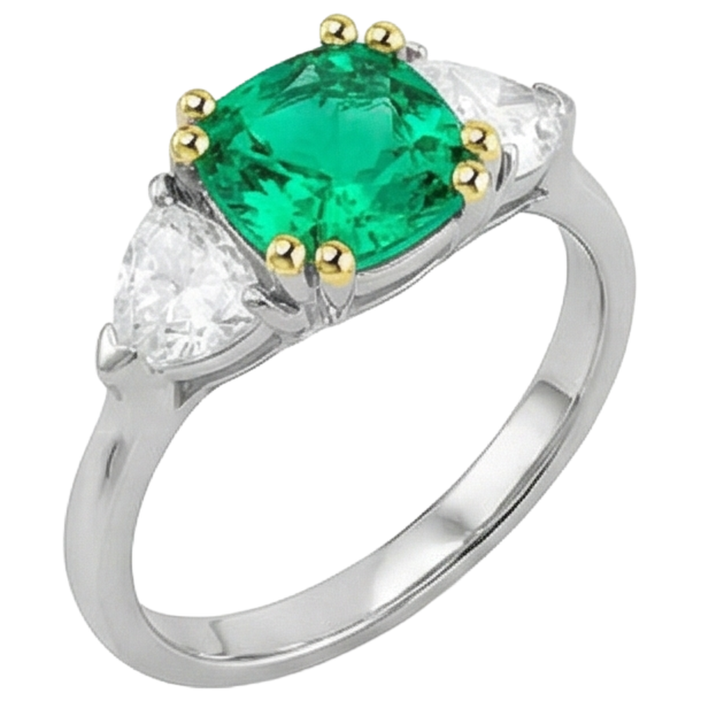 Natural Real ( Not Lab Grown ) Trilliant Cut Diamond Green Emerald GIA Ring