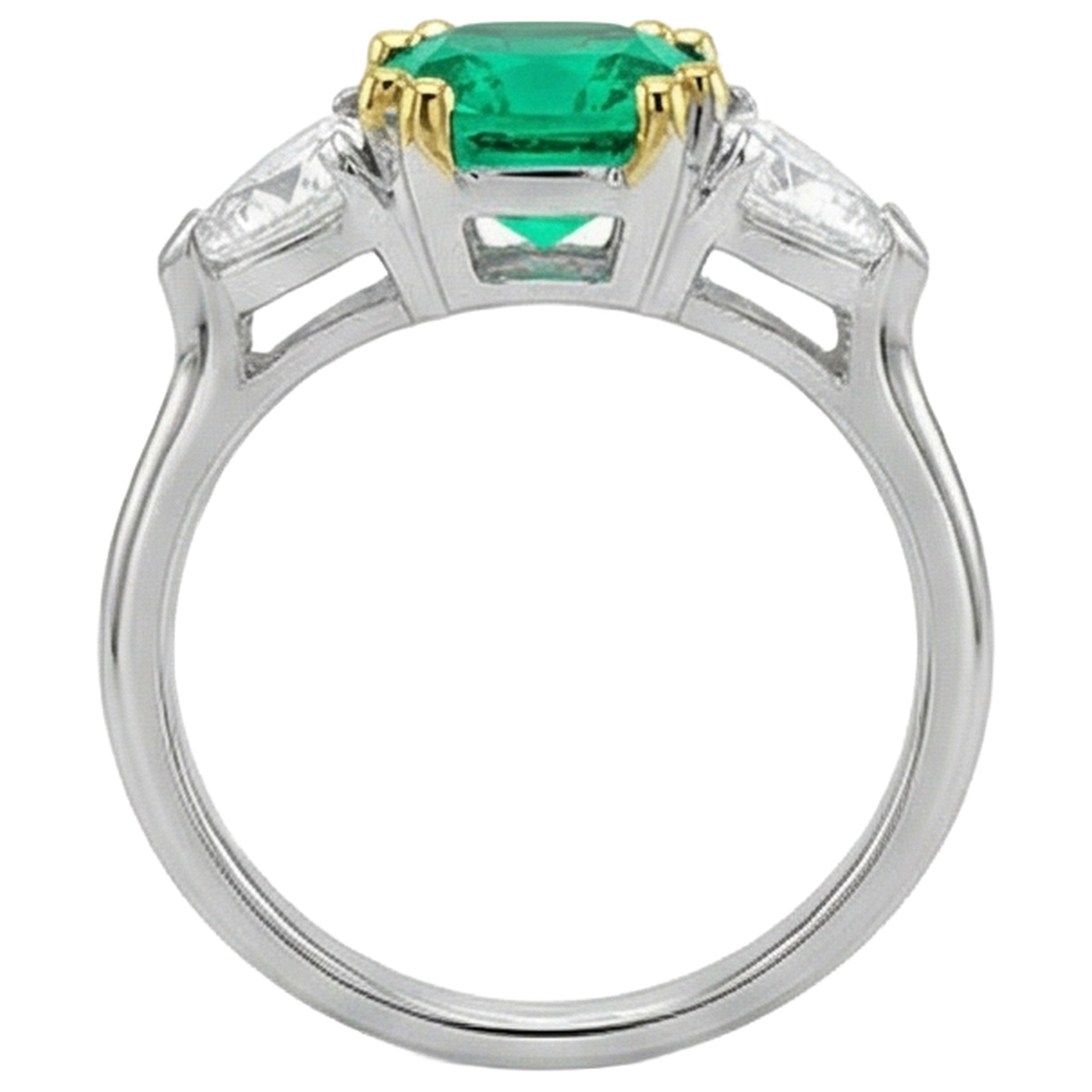 Natural Real ( Not Lab Grown ) Trilliant Cut Diamond Green Emerald GIA Ring