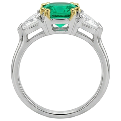 Natural Real ( Not Lab Grown ) Trilliant Cut Diamond Green Emerald GIA Ring