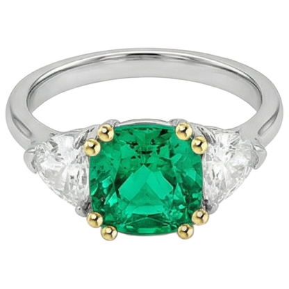 Natural Real ( Not Lab Grown ) Trilliant Cut Diamond Green Emerald GIA Ring
