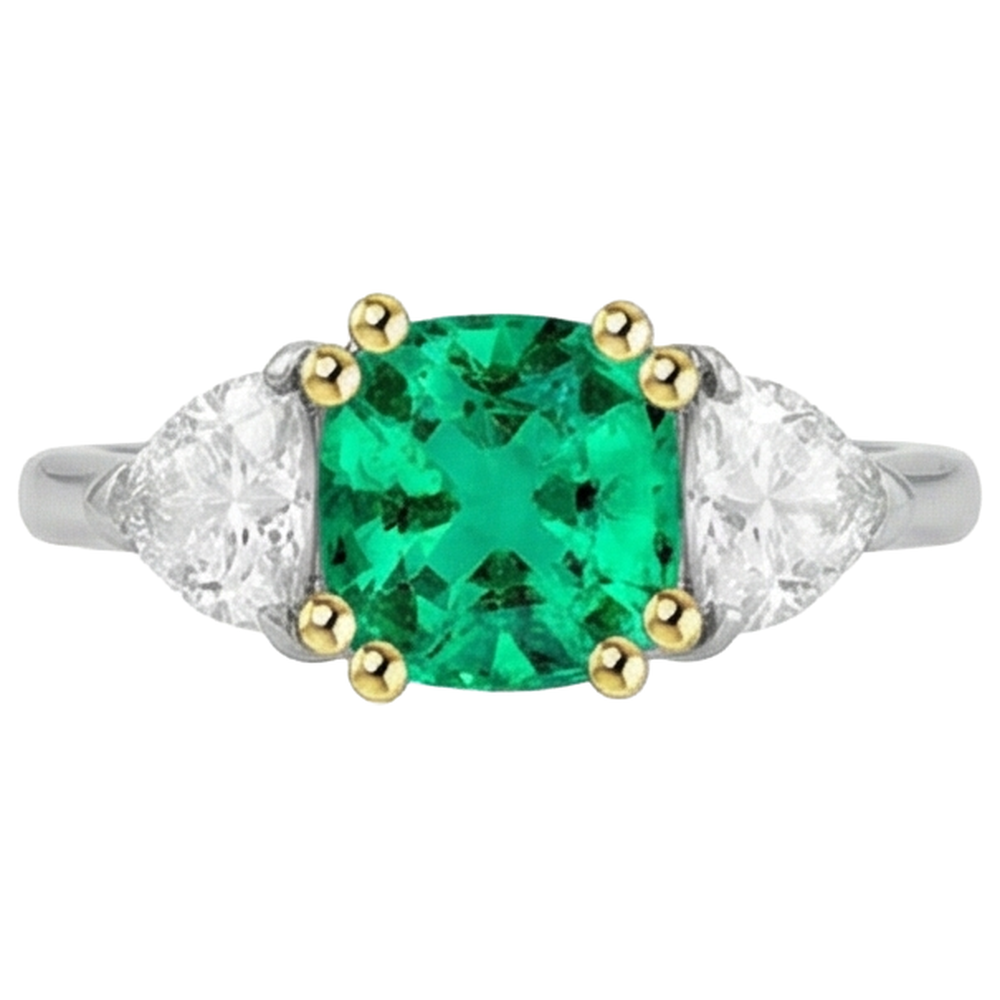 Natural Real ( Not Lab Grown ) Trilliant Cut Diamond Green Emerald GIA Ring