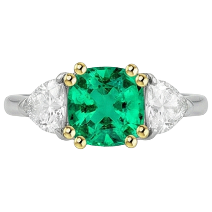 Natural Real ( Not Lab Grown ) Trilliant Cut Diamond Green Emerald GIA Ring