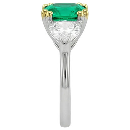 Natural Real ( Not Lab Grown ) Trilliant Cut Diamond Green Emerald GIA Ring